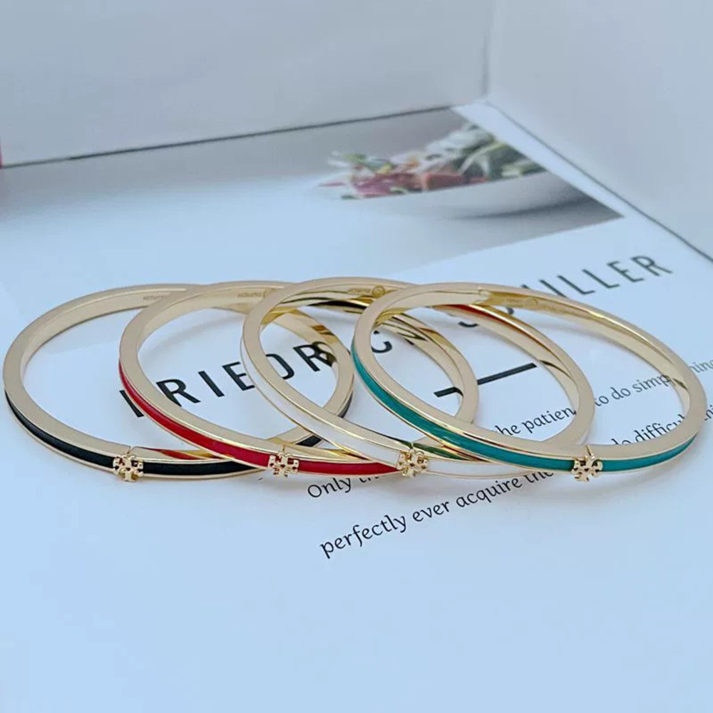 Tory Burch Inlaid Enamel Letter Metal Bracelet